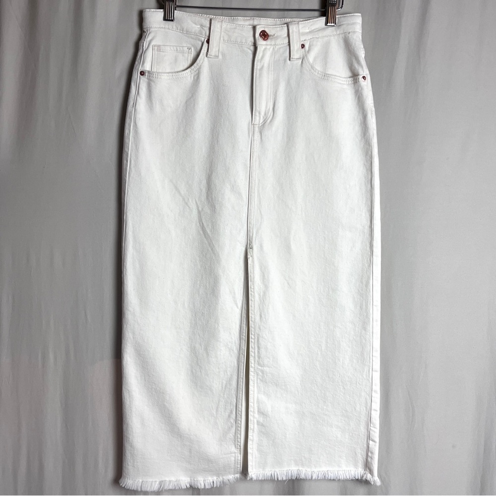 H&M White Denim Midi Skirt Frayed Hem | Youth 13–14